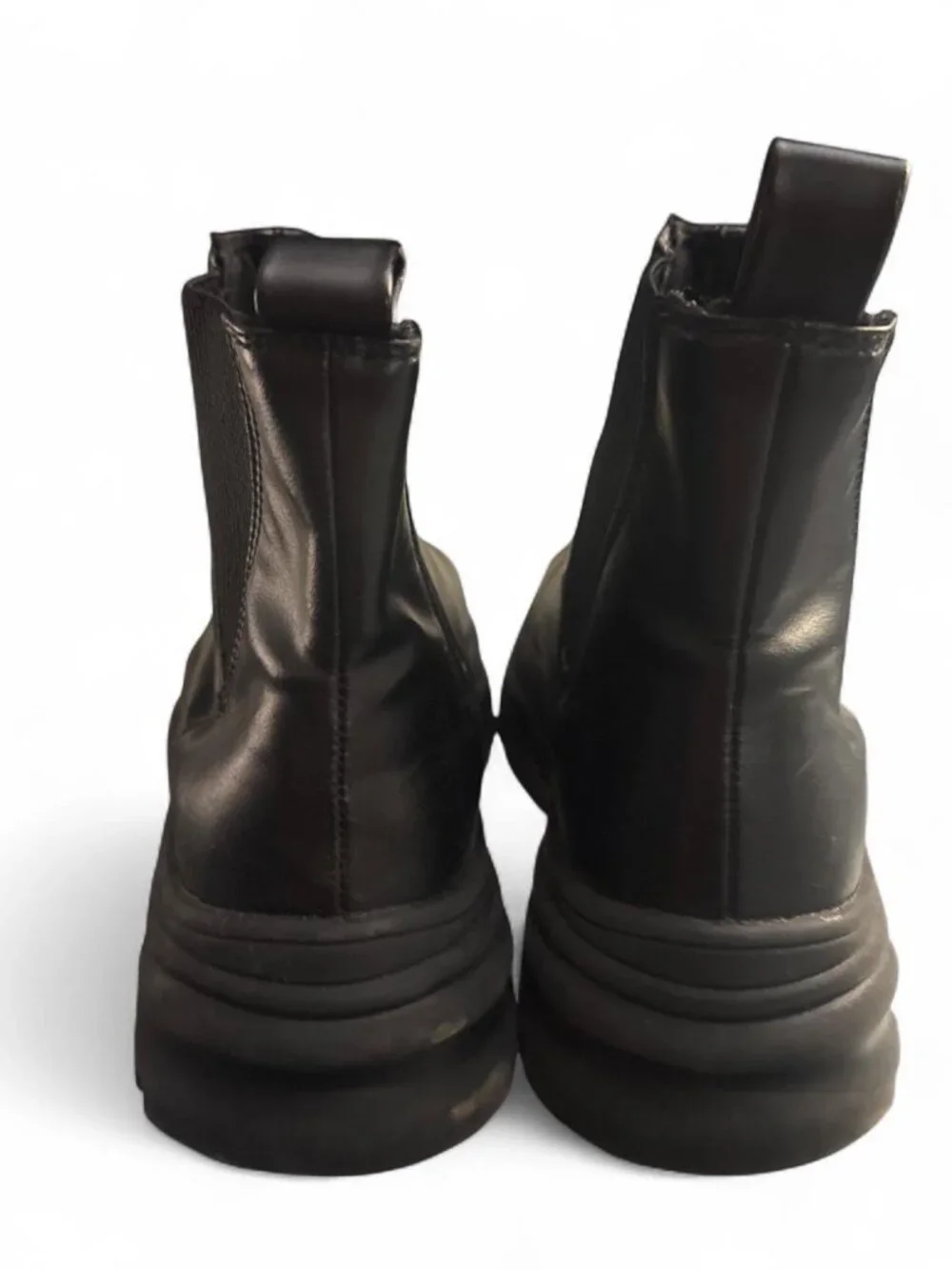 Divided Chunky Platform Black Leather Boots Size 5.5